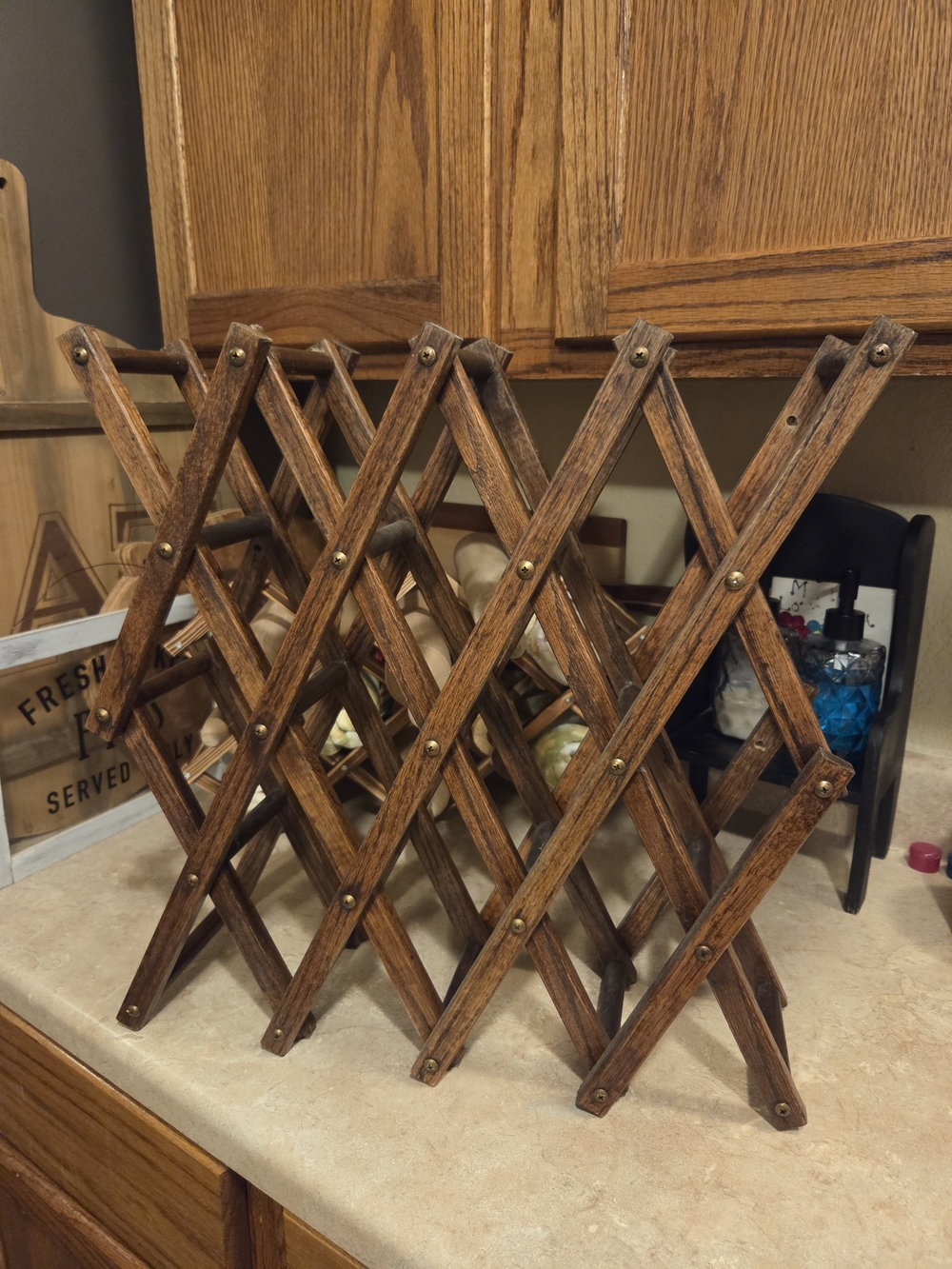 Wooden Accordion Wine Rack in Brown